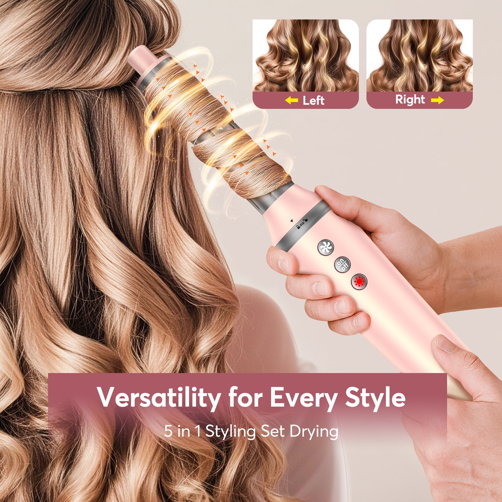 5 in 1 Hair Dryer Brush with Travel Bag - Bopcal Air Styler for Hair, High-Speed Hair Dryer for Multiple Styling, Fast Drying,No Heat Damage，Pink