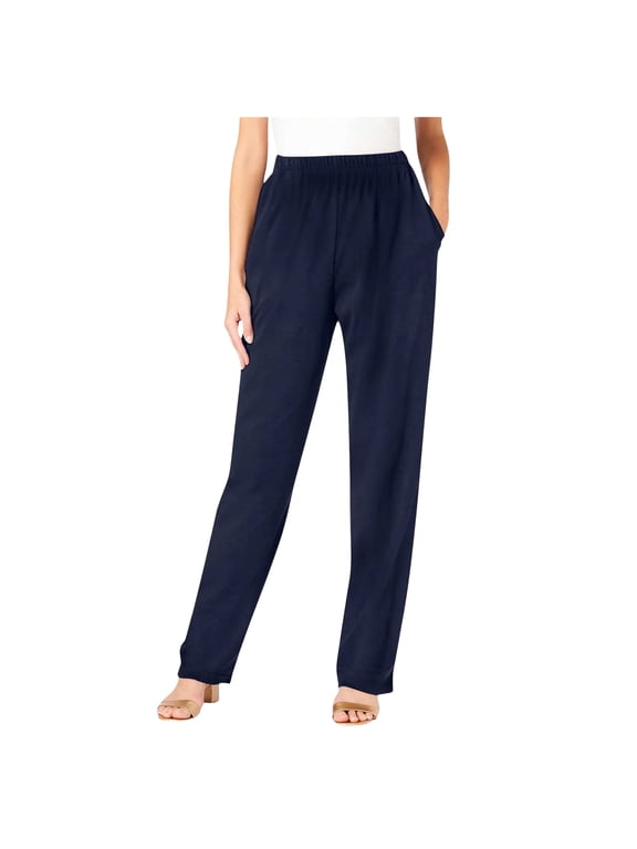 Women's Pull-On Knit Pants with Elastic Waist Pockets Soft Comfortable Casual Trousers for Everyday Wear and TravelNavy XL