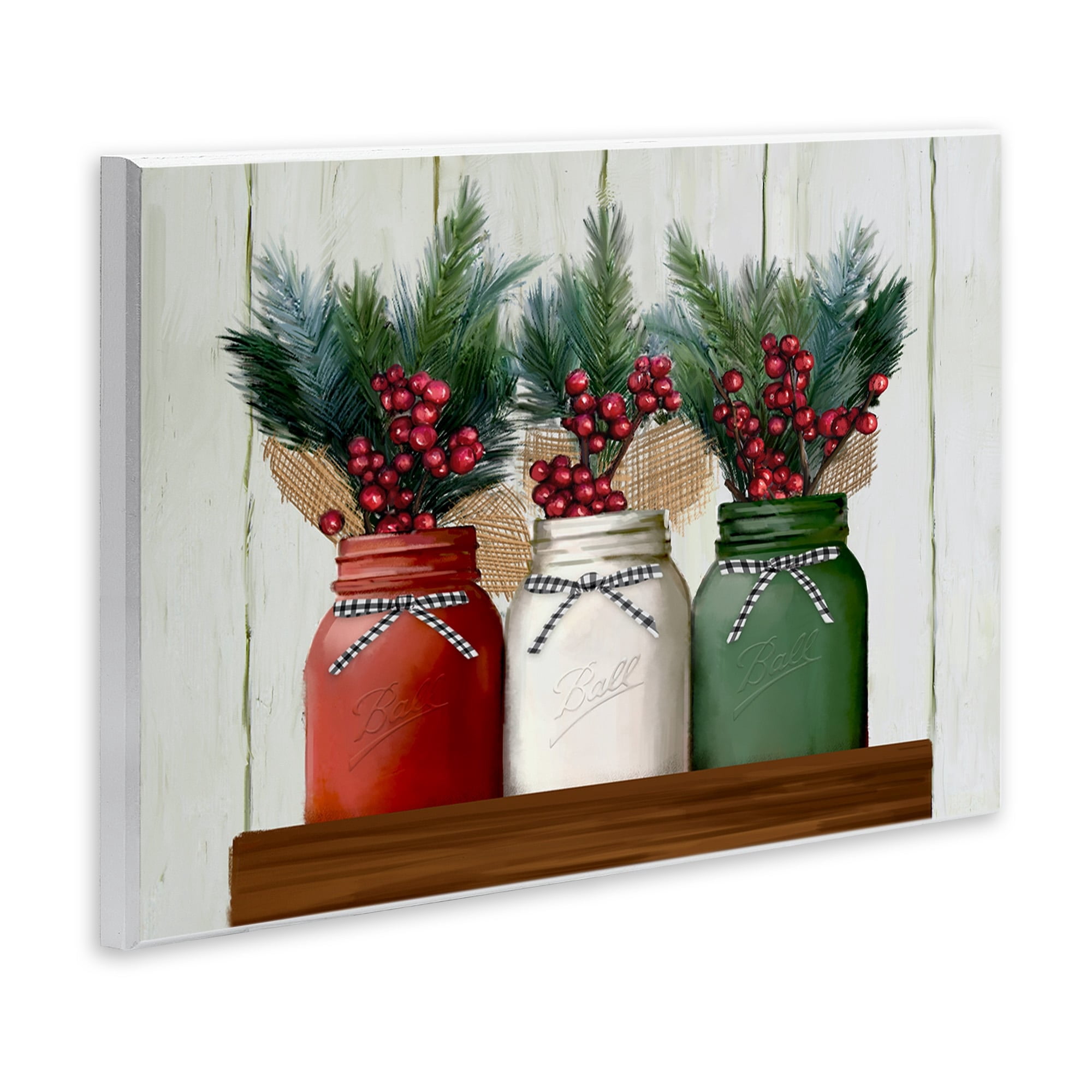 Stupell Industries Festive Holiday Jars Christmas Berry Bouquets Wall Plaque Design by Ziwei Li