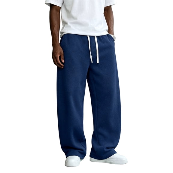 Dwelliawo Mens Baggy Sweatpants Wide Leg Fleece Sweat Pants Comfy Y2K Big and Tall Sweatpants Lightweight Joggers with Pockets Navy L