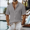 thumbnail image 2 of LMOIPLI Men's Linen Short Sleeve Shirts Cotton Casual Lightweight Button Down Shirt Beach Vacation Summer Tops Gray L, 2 of 6