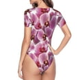 thumbnail image 4 of Naloa Orchids Flowers Women's Short-Sleeved Onesie, One-Piece Swimsuit for Parties, dates, clubs - Large, 4 of 9