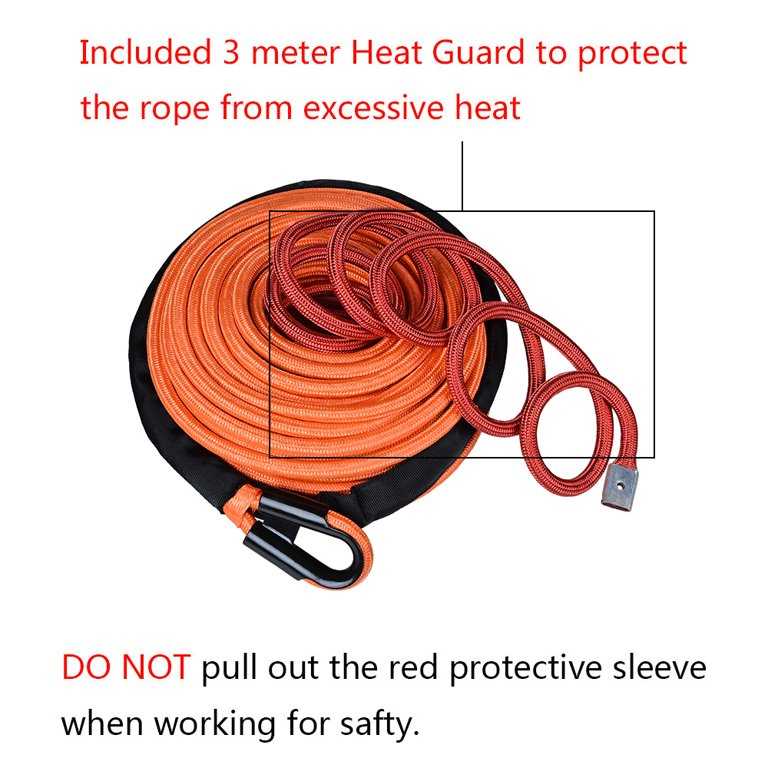 95ft X 3/8" Synthetic Winch Rope, 22,000 Lb Breaking Strength, Orange With Rock Guard | For ATV, UTV, SUV, Truck, Off-Road Recovery