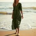 thumbnail image 5 of WULMLEO Linen Dresses for Women 2025 Flowy V Neck Short Sleeve Maxi Dress Lightweight Summer Beach Vacation Clothes Army Green M, 5 of 5