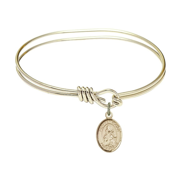 5 3/4 inch Oval Eye Hook Bangle Bracelet w/ St. Isaiah in Gold-Filled