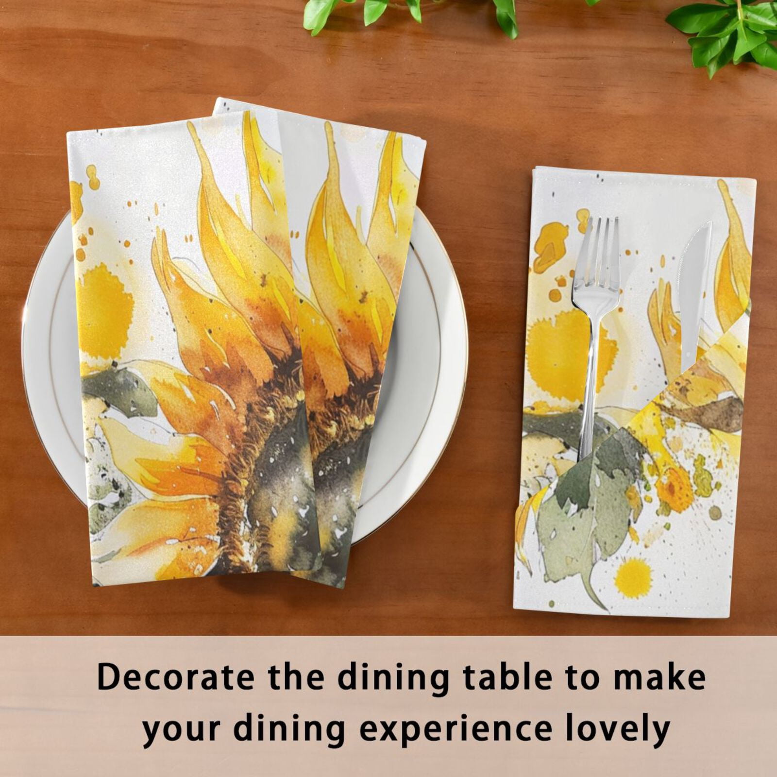 JSTEL Sunflower Watercolor Cloth Napkins Set of 6, 20x20 Inch Washable and Reusable Napkin for Decoupage Dinner Party Everyday Use