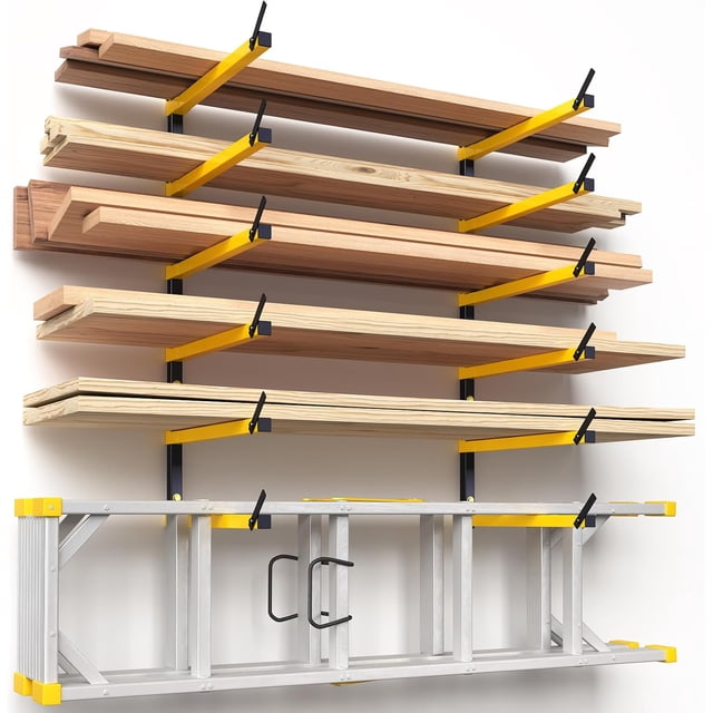 Lumber Storage Rack Folding Wood Storage Racks WallMounted Metal Racks for Storage with Level Heavy Duty Garage Wood Organizer for Woodworking Shop Indoor & Outdoor Use pairs Yellow