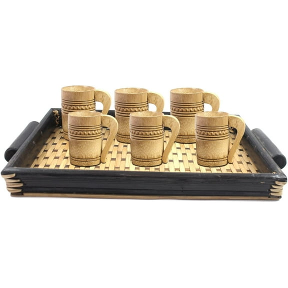 India Meets India Handicraft Serving Tray Bamboo and Mugs Bamboo Serving Tray Serving Platter, Best Gifting, Made By Awarded Indian Artisan