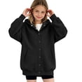 thumbnail image 6 of Huangx Girls Button Hoodie Sweatshirt, Long Sleeve Henley Pullover with Front Pocket, Casual Fall Winter School Outfit for Teen Girls & Kids Black 7-8 Years, 6 of 7