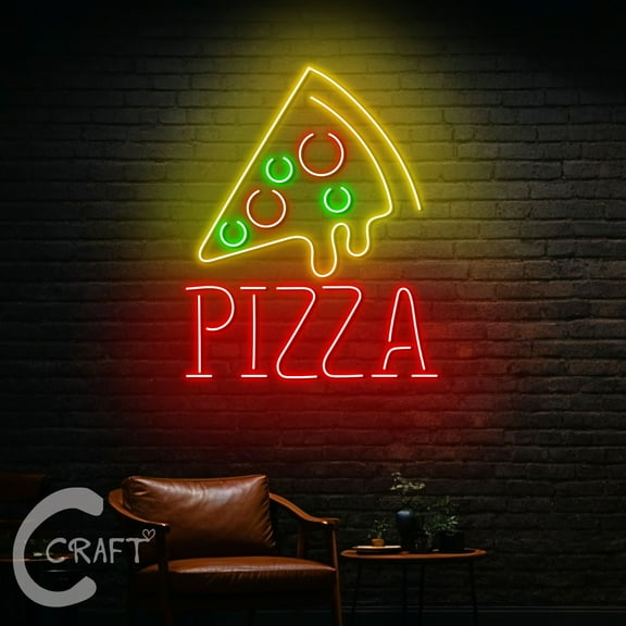 C-CRAFT Melting Pizza Neon Led Light Up 20 inch for Pizza Restaurant Wall Decor