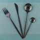 thumbnail image 5 of XmhyTop Juego de cubiertos de 24 piezas: juego de cubiertos reutilizables de acero inoxidable, tenedores, cucharas y cuchillos, cubiertos pulidos con efecto espejo (juego de 6, negro), 5 of 5