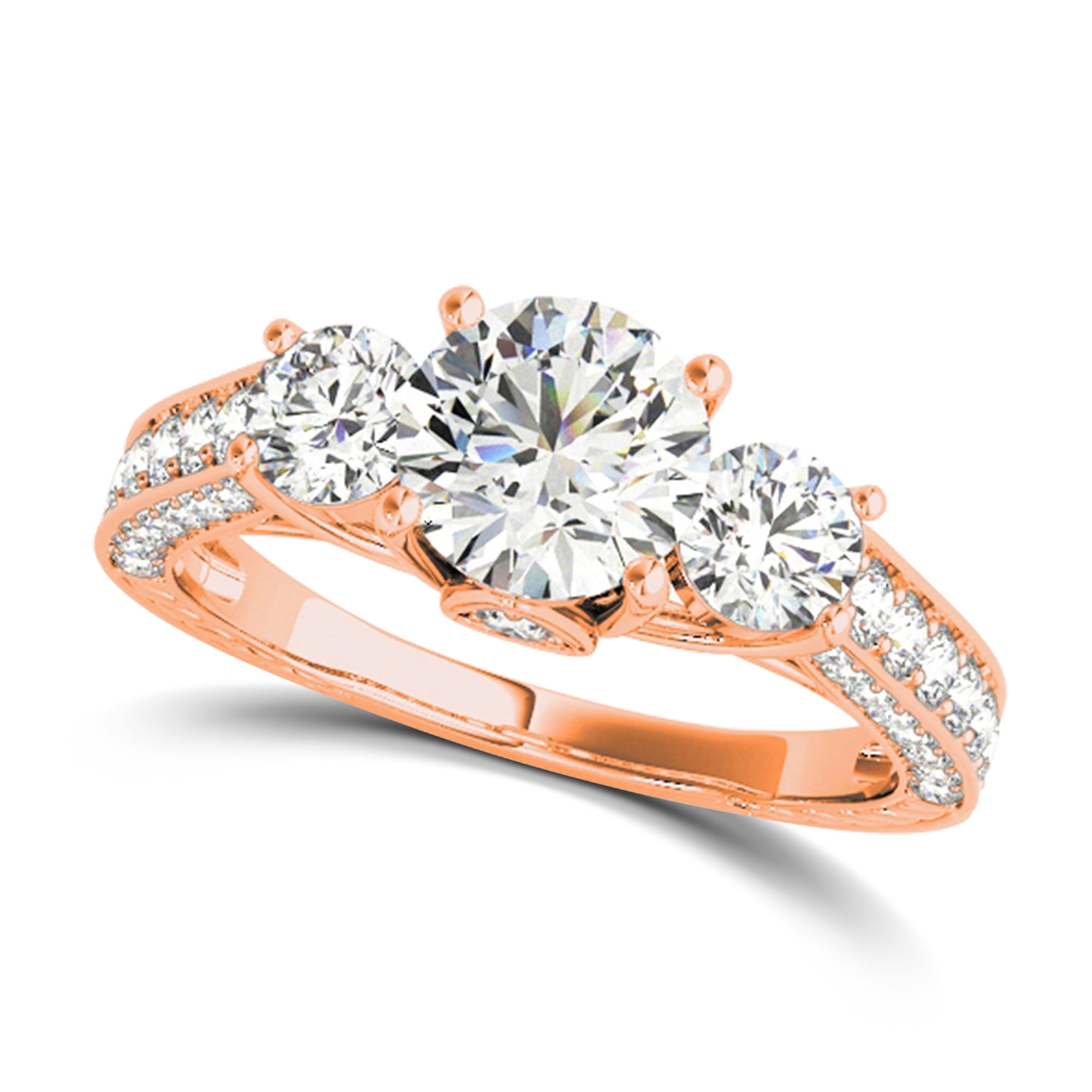 Arista 2.88 cts 3 Round Swarovski Diamond Solitaire & Contoure Bridal Set in Pink plated Sterling Silver