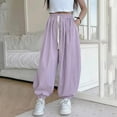 thumbnail image 2 of Baggy Wide Leg Pants Girls Cotton Barrel Pants Sun Protection Mosquito Proof Mid Waisted Balloon Pants with Pockets 5-15Y Purple, 2 of 7
