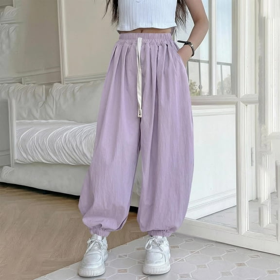 Mifsaly Girls Baggy Jogger Pants Quick-Dry Drawstring High Waisted Track Pants Kids Casual Lightweight Hip Hop Activewear Trousers with Pockets