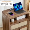 thumbnail image 4 of 24" Nightstand Set of 2, Large End Table with Door & Charging Station AC + USB + Tpye-C, Mid-Century Farmhouse Linen Decor Night Stand Side Table for Living Room Sofa Couch Side, Bedroom Bedside, 4 of 13