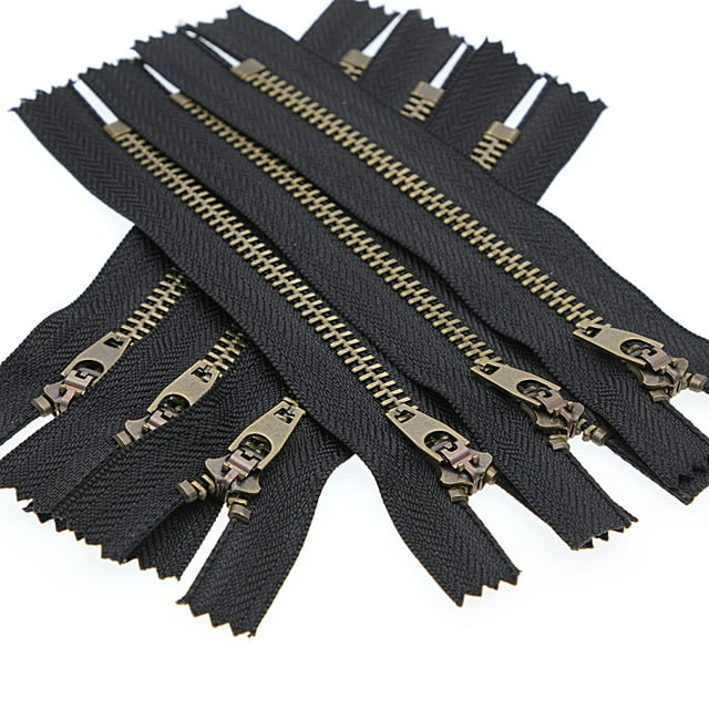 3# Cremallera Para Jeans Cremallera De Metal De Latón Antiguo De 5 Pulgadas Cremalleras Con Dientes En Y Con Extremo Cerrado 6 Piezas 12,7 Cm (Negro-Latón) Leekayer