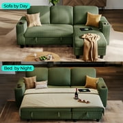 LINSY HOME L Shaped Sectional Couches for Living Room, Sleeper Sofa Bed with Reversible Storage Chaise, Pull Out Couch Bed with USB, Cup Holder, Dark Green