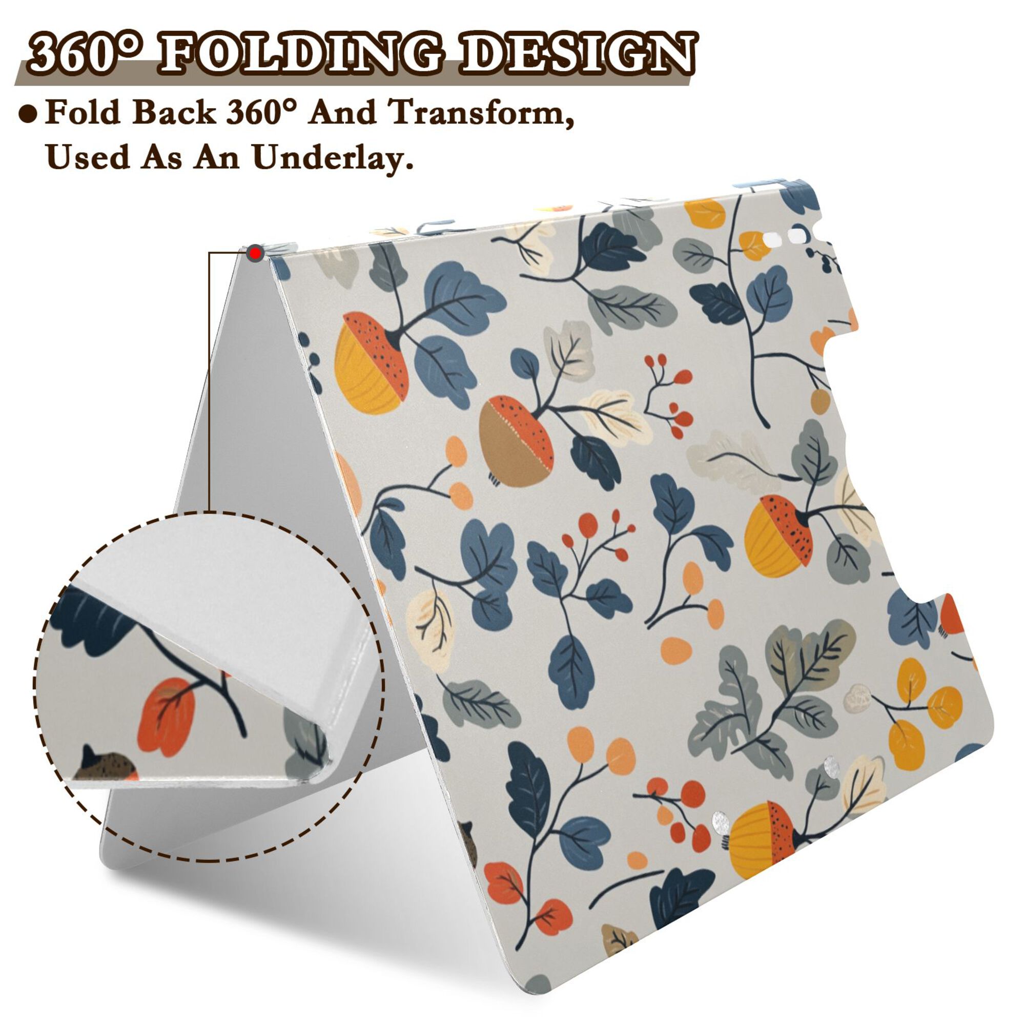 FORMRS A4 Clipboard Folder with Pen Holder Horizontal Foldable School Office Binder, Acorn Leaves Pattern