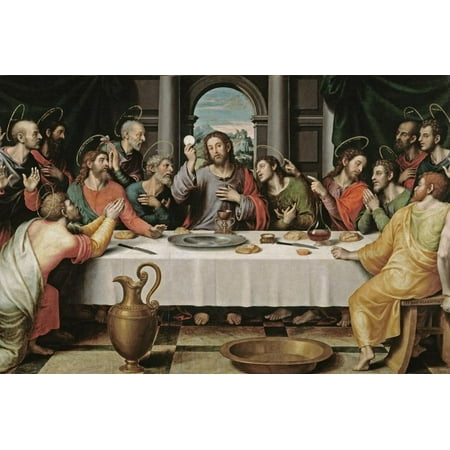 The Last Supper Jesus with Apostles Bible Scene Painting Print Wall Art By Juan De (Chak De India Best Scenes)
