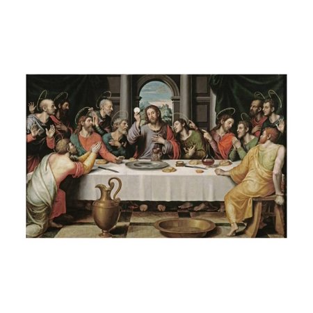 Jesus Painting - The Last Supper Jesus with Apostles Bible Scene Painting Print Wall Art By Juan De juanes