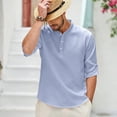 thumbnail image 4 of Havenx Men's Henley Shirts Roll-Up Long Sleeve Button Up Shirts Band Collar Textured T-Shirts Summer Lightweight Loose Fit Casual Tops,Light Blue XL, 4 of 5