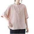 thumbnail image 1 of AherBiu Hauts Surdimensionnés pour Femmes Coton Lin Demi-Bouton Col Rond Manches Chauve-Souris Chemises Blouse, 1 of 6