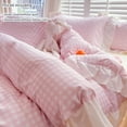 thumbnail image 6 of Pink Gingham Ruffle Duvet Cover Twin Size Comforter Cover Set Vintage Plaid Checkered Farmhouse Bedding Set 66"x89" 3 Pieces, 6 of 8