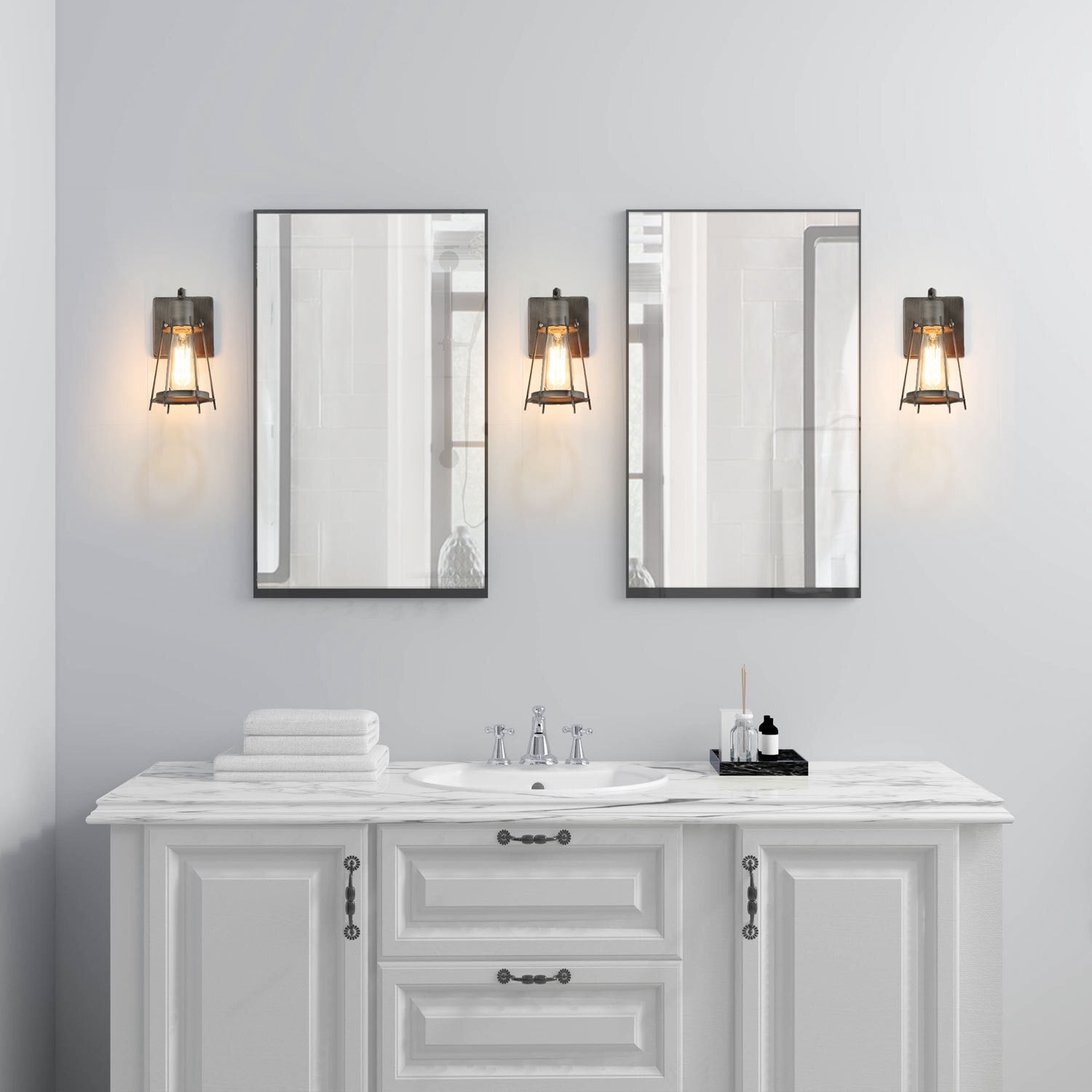 LNC Industrial Bathroom Vanity Lighting Silver Finish Mini Cage Kitchen Light Fixtures
