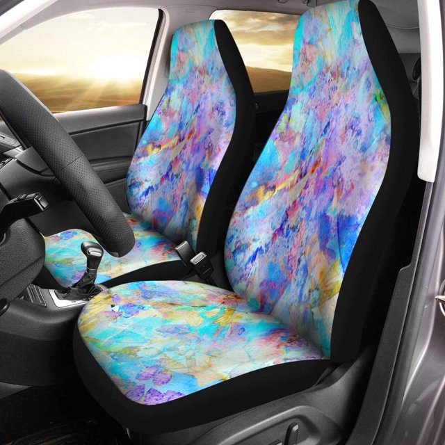 ABPHQTO Juego de 2 fundas para asientos de coche pintadas con patrón de acuarela abstracto geométrico oriental floral tropical sin fin Universal Auto asientos delanteros Protector