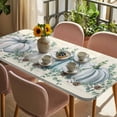 thumbnail image 3 of Teal Grey Pumpkins Fall Table Cloths for 4 Foot Rectangle Tables, Thanksgiving Eucalyptus Vintage Patio Waterproof Elastic Fitted Tablecloths, Washable Rectangular Table Cover for Camping, 3 of 8