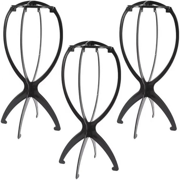 Abaima 3 Pcs Wig Stand Portable,13.4 Inch Collapsible Wig Stand Holder,Durable Black Wig Display Tool Travel Wig Drying Stand for All Wigs and Caps(Black)