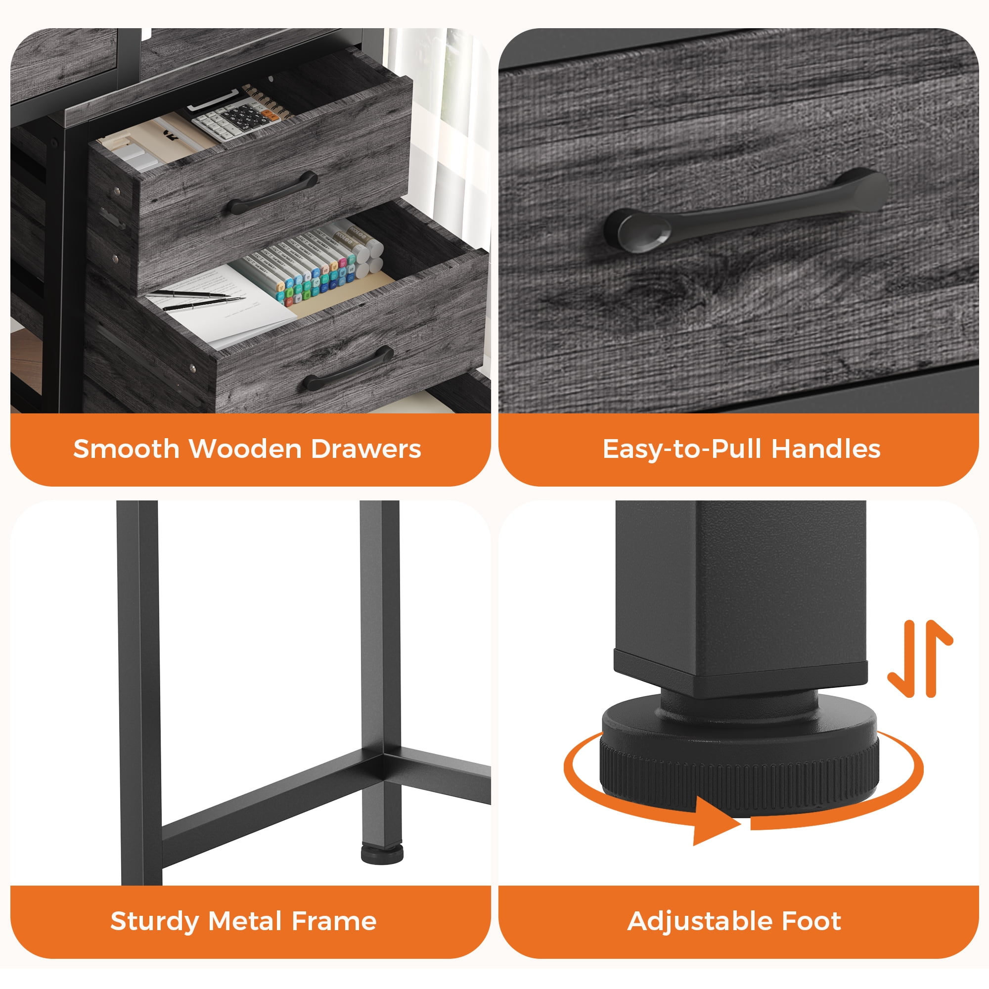 IULULU 51inch Computer Desk with 5 Drawers, Woodtop Desk of Small Spaces, Modern Style for Home Office, Gray