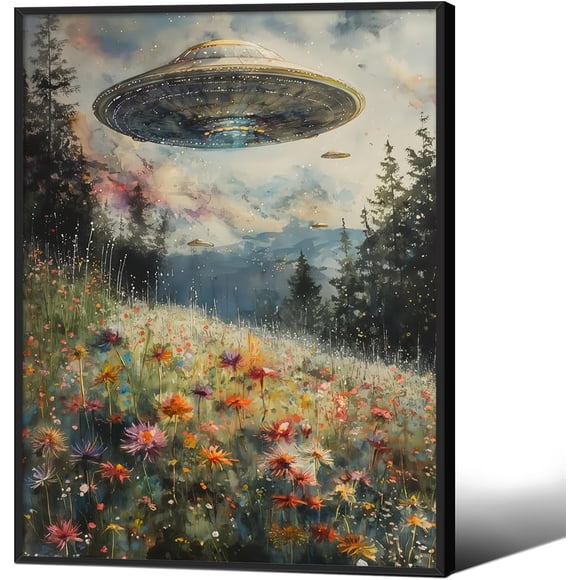 Myhong.1 UFO FPosterny Trippy Wall Art Victorian Posterique Poster Landscape Oil Painting Canvas Prints for Living Room Bedroom Wall Decor Poster 20*28inch