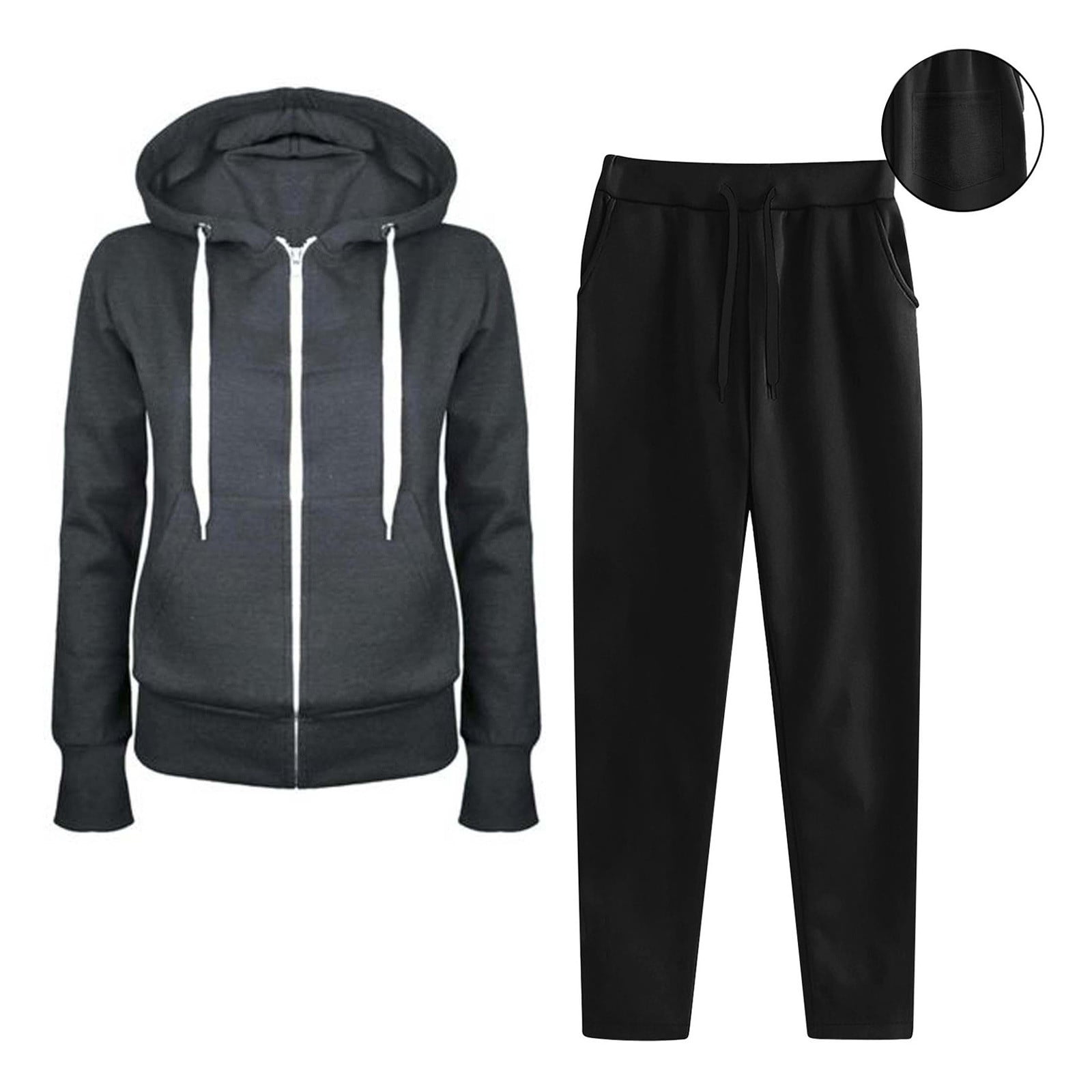 UPPADA Lounge Two Piece Sets for Women Zip Up Hoodies Set Casual Matching Sets Sweatsuits 2 Piece Outfits Fall Sweat Sets Lounge Hoodies and Cargo Pants Wide Leg with Pockets Dark Gray,XXL