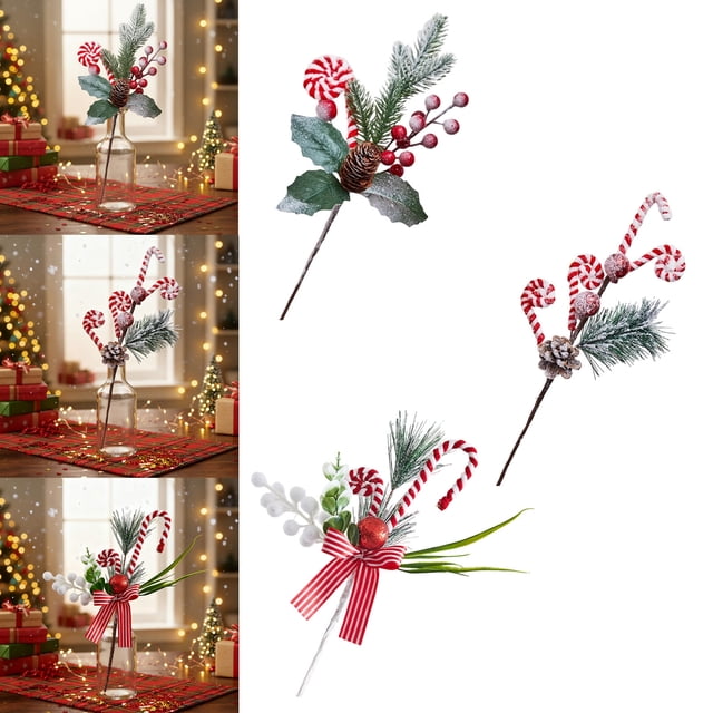 sdhkgrrt à Moins de 5$ 3 Pcs Décorations de Noël, Branches de Baies Rouges de Noël, Branches de Pin Artificielles, Décoration de Table Festive, Découpes d'Arbres de Noël, Arrangements Floraux de Vacances