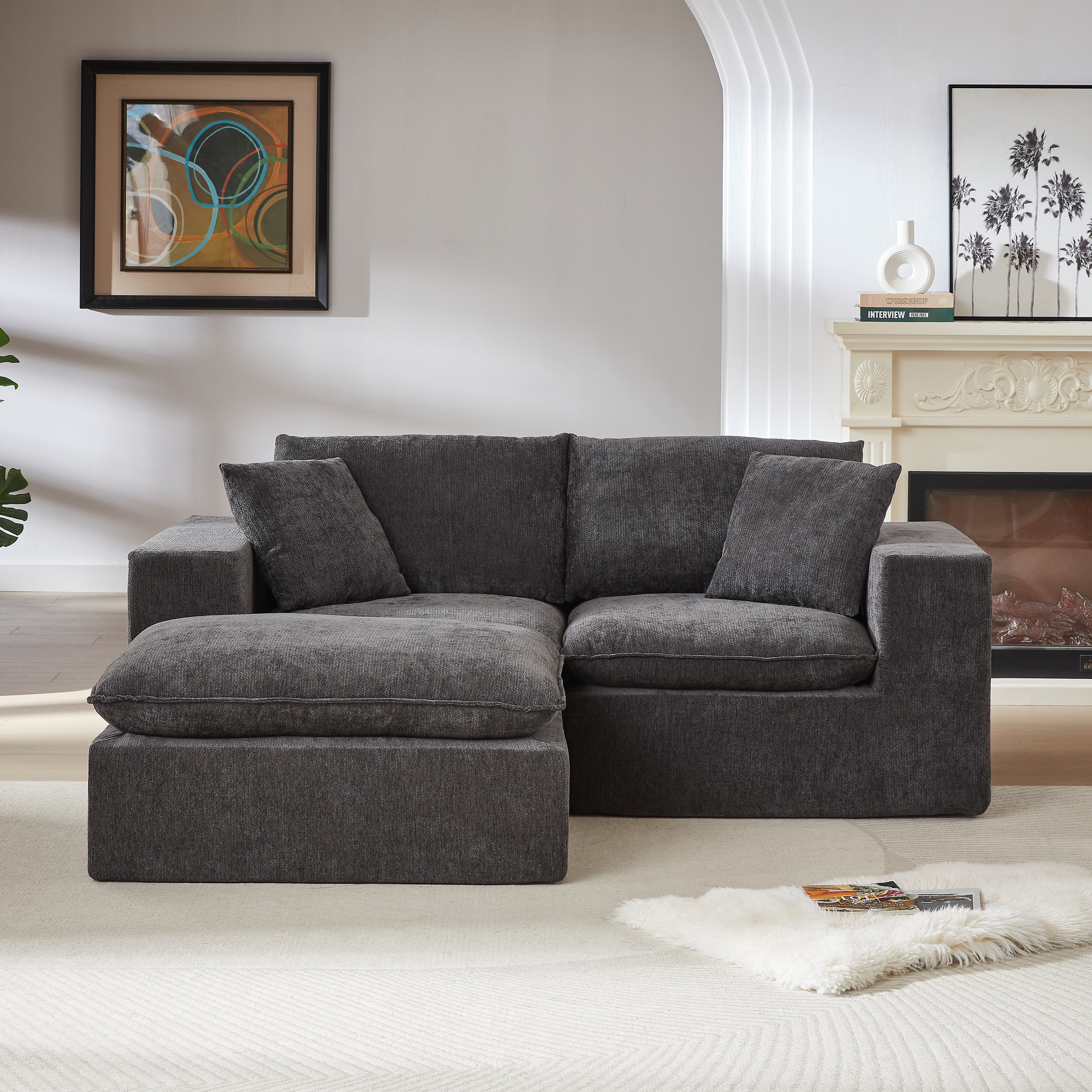 MAYEERTY Modern Modular Chenille Sofa, Dark Gray Cloud-Soft Sectional Couch for Living Room
