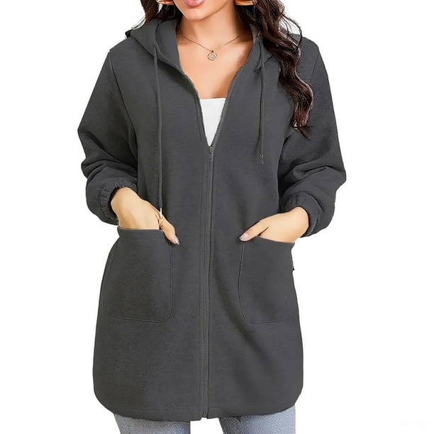 Sudaderas,Sudadera con capucha y cremallera para mujer, chaqueta polar de manga larga, mezcla de poliéster suave, corte holgado e informal para uso diario, sopatenor