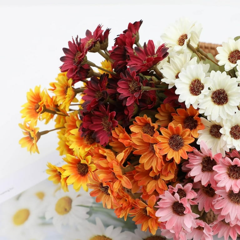 Funsdecor Artificial Sunset Mums – Set Of 5 UV Resistant Bunches, Waterproof Fake Flowers For Outdoor Fall Decor