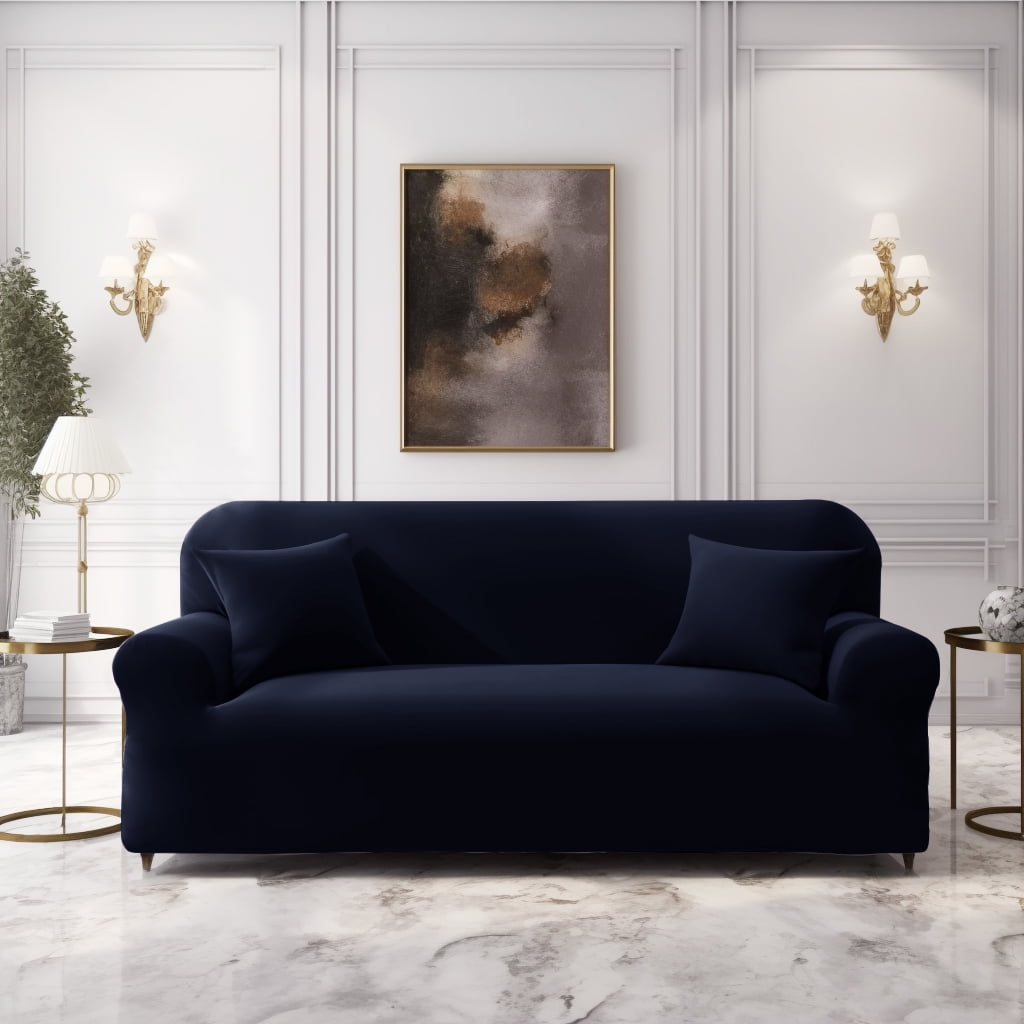 YEAHOME Stretch Sofa Slipcover with Pillow Case 1-Piece Sofa Cover Furniture Protector Couch Soft with Elastic Bottom for Kids Pet Protector Furniture Covers(Chair, Navy Blue)