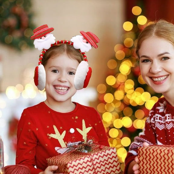 YOHAVEN Christmas Earmuffs Winter Red Warm Headband Hat for Outdoor Travel Holiday Party Seasonal Festive Accessories Gift Ready