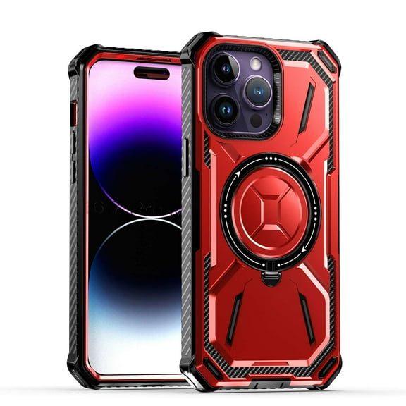 Bemz Rugged Protector Case for iPhone 15 - Heavy Duty Reinforced Durable Corners Magnetic Ring Charger Kickstand Back Cover (Red)
