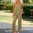 thumbnail image 6 of Tank Top Jumpsuit for Women Casual Flowy Ruffle Ribbed Jumper with Pocket Loose Straight Leg Long Pants Athletic Outfits, Beige, XXL, 6 of 7