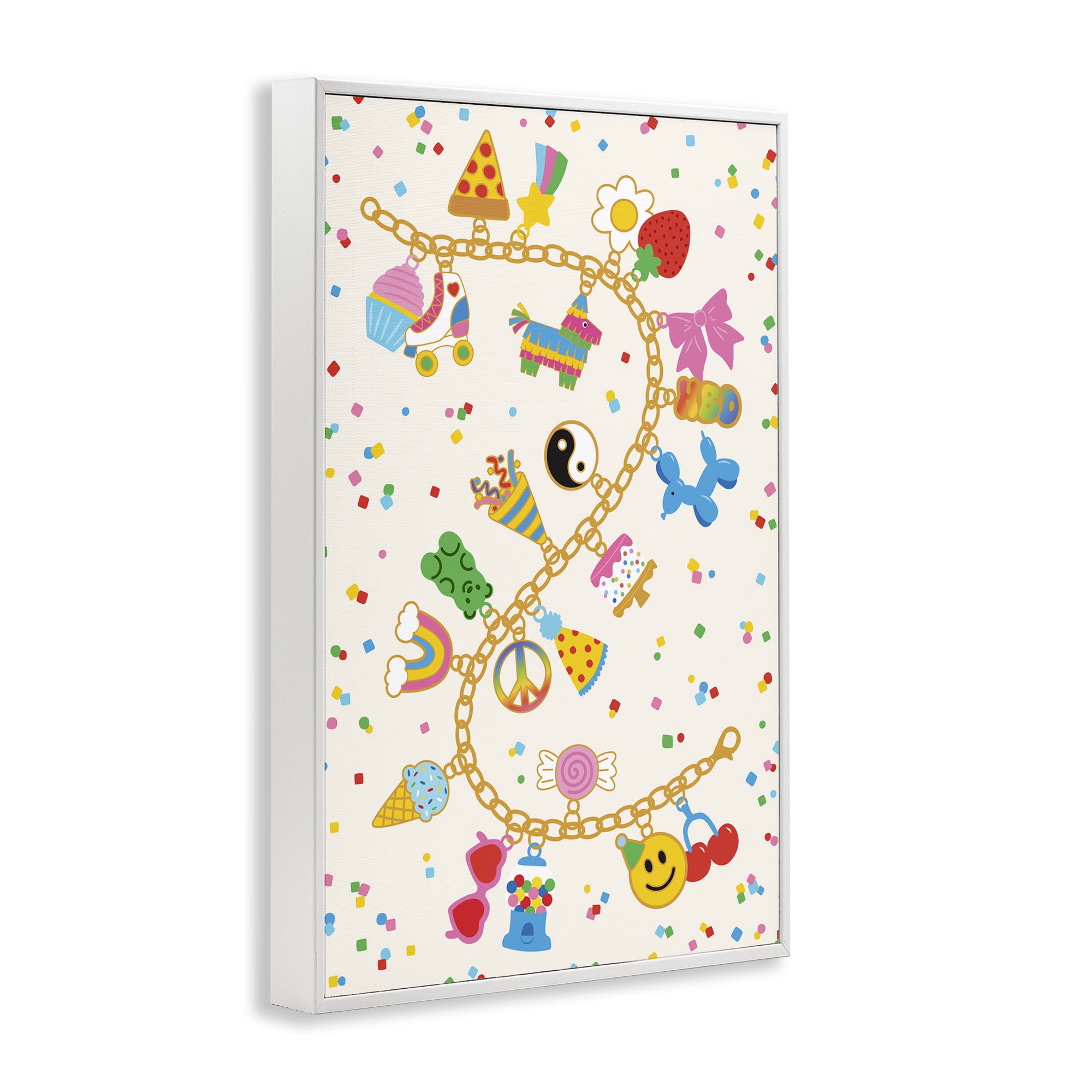 Stupell Industries Playful Party Charm Bracelet White Framed Giclee Art, design by Nadia Hassan
