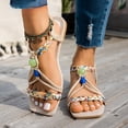 thumbnail image 2 of Rokment Women's Ethnic Boho Flat Dress Sandals Beach Vacation Casual Colorful Braided Wide Width Square Toe Low Heel Walking Sandals Summer Bride Wedding C Size 7.5, 2 of 5
