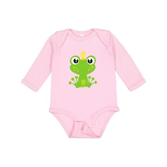 Inktastic Cute Frog, Green Frog, Frog Prince, Crown Boys or Girls Long Sleeve Baby Bodysuit