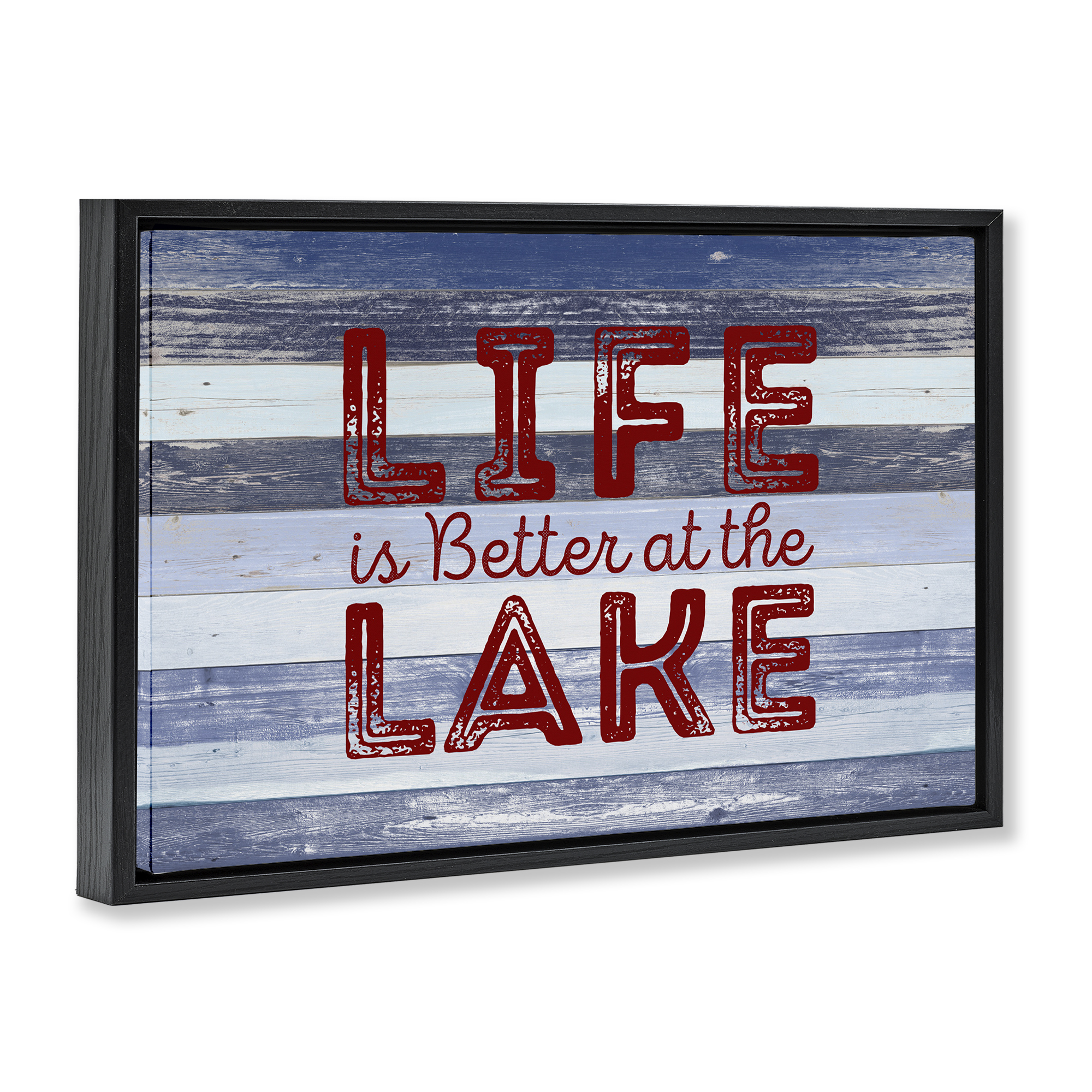Stupell Industries Life At Lake Striped Coastal Painting Black Floater Framed Art Print Wall Art, 25 x 17