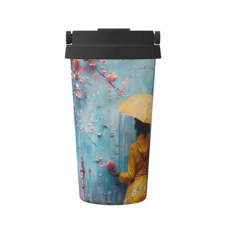 

KLL Woman Under Blossoming Tree Pattern Stainless Steel Vacuum Insulated Tumbler - Carry Insulated Coffee Mug - Reusable Insulated Cold Brew Iced Coffee Cup Thermos