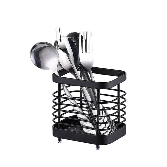 Black Metal Wire Cutlery Storage Caddy, Moisture-Resistant Easy to Clean Utensil Holder Drying Rack for Spoon, Fork & Knife Kitchen Organization