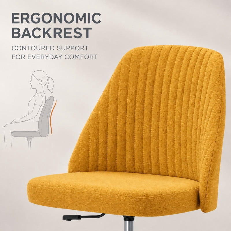 BEAUTYPEAK Armless Vanity Chair Adjustable Swivel Fabric Desk Chair with Padded Seat Wheels Mid-Back Office Chair, Ginger