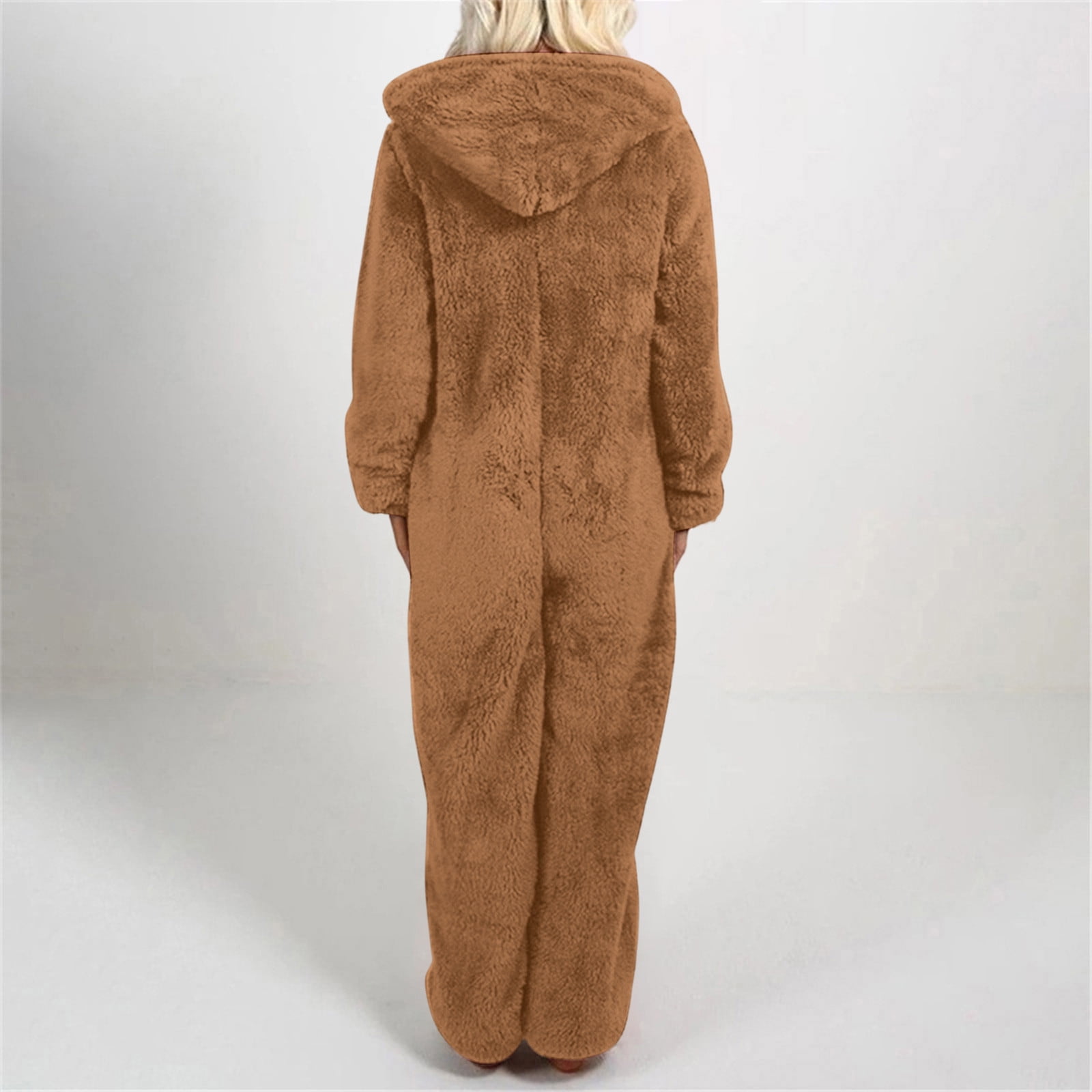 RQYYD Fleece Onesie Pajamas for Women Fuzzy Sherpa Hooded Romper One Piece Winter Sleepwear Flannel Pajama Jumpsuit